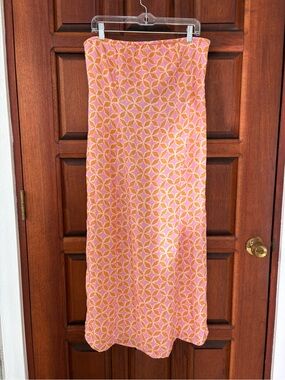 Anthropologie Pink and Orange Linen strapless Maxi Dress Size M